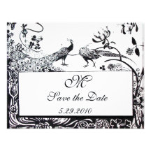 WEDDING LOVE BIRDS MONOGRAM,black and white Invite
