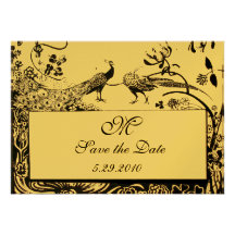 WEDDING LOVE BIRDS MONOGRAM,black,gold metallic Custom Invitations