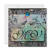 WEDDING LOVE BIRDS MONOGRAM black green blue Personalized Invitation