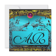 WEDDING LOVE BIRDS MONOGRAM black yellow turquase invitation