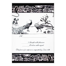 WEDDING LOVE BIRDS RSVP ,black and white Announcements