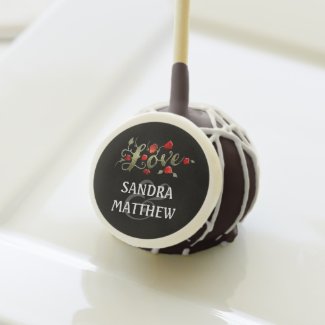 Wedding LOVE Black Red Roses & White with Names Cake Pops
