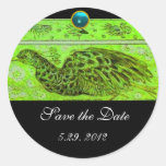 WEDDING LOVE PEACOCK green  black blue aquamarine Round Stickers