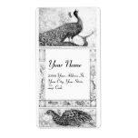 WEDDING LOVE PEACOCKS ,black and white Personalized Shipping Label