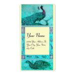 WEDDING LOVE PEACOCKS ,blue turquase cream Custom Shipping Label