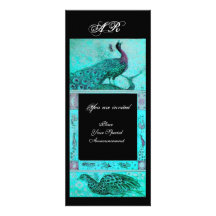 WEDDING LOVE PEACOCKS MONOGRAM blue black Invitations