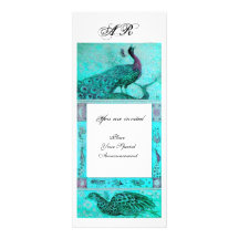 WEDDING LOVE PEACOCKS MONOGRAM  blue white Invitation
