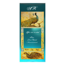 WEDDING LOVE PEACOCKS MONOGRAM brown blue yellow Announcements