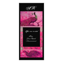WEDDING LOVE PEACOCKS MONOGRAM pink fuchsiablack Personalized Invitations