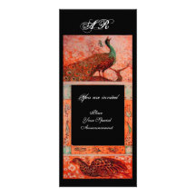 WEDDING LOVE PEACOCKS MONOGRAM red black orange Custom Invites