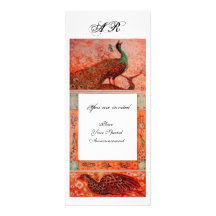 WEDDING LOVE PEACOCKS MONOGRAM  red orange white Custom Invite
