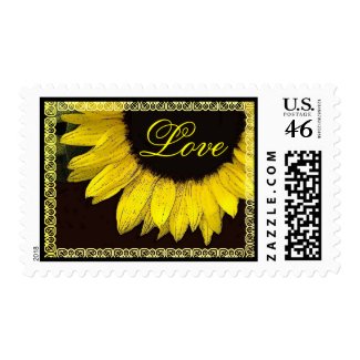 Wedding LOVE Stamp Cheerful Yellow Sunflower Lace
