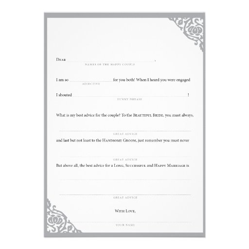 Wedding MadLibs Grey Vine Personalized Invitations