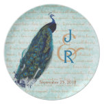 Wedding Memento with Blue Peacock Dinner Plates