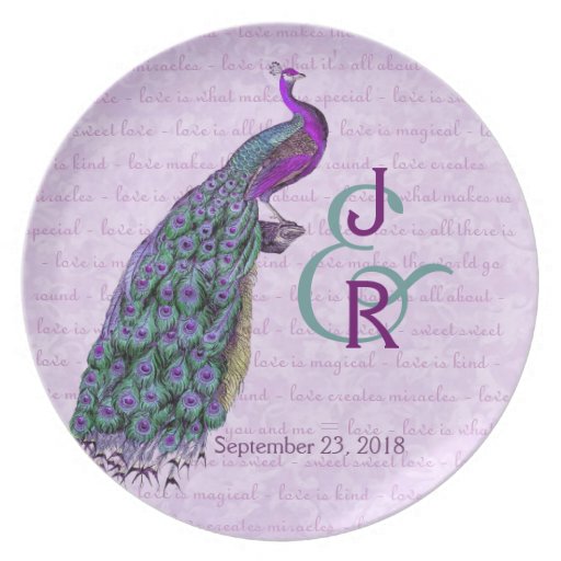 Wedding Memento with Purple and Teal Peacock Party Plates
