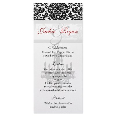 Wedding Menu Cards Chandelier Black White Rack Cards