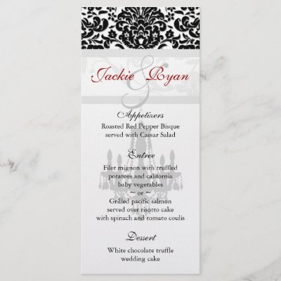 Wedding Menu Cards Chandelier Black White Rack Cards by WeddingShop88