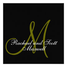 Wedding Menu Cards Monogram Black Square Custom Invites