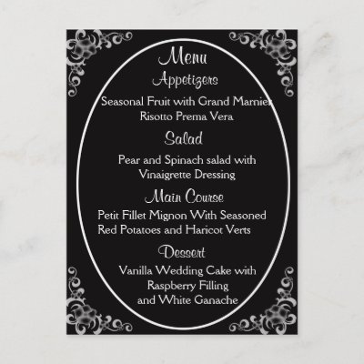 Wedding Menu Cards Post Cards