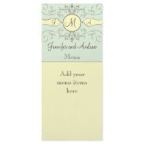 Wedding Menu Cards Reception Cream and Blue Personalized Rack Card