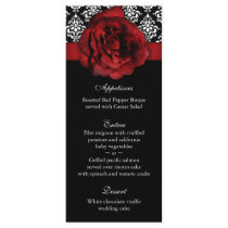 Wedding Menu Cards Red Rose Damask Customized Rack Card