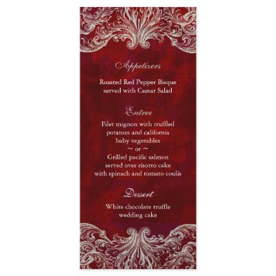 Wedding Menu Cards Red Rose Garden Custom Rack Cards