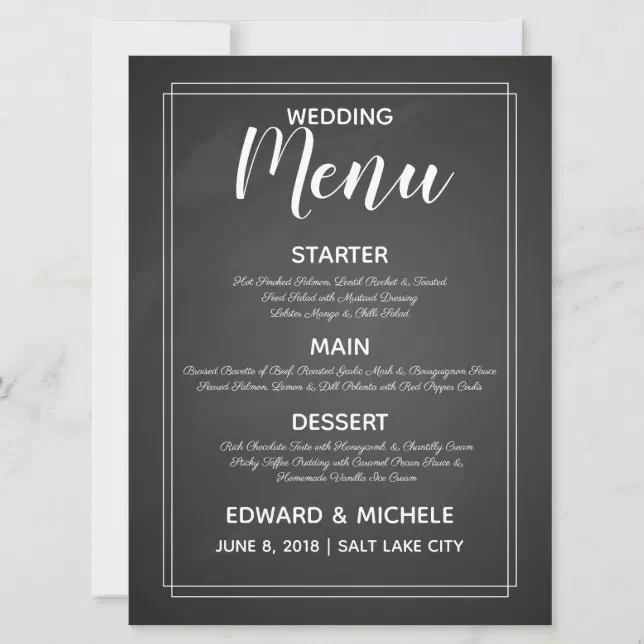 Wedding Menu Chalkboard Style Modern Calligraphy Invitation Zazzle