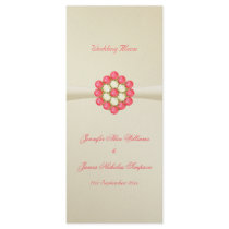 Wedding Menu Ivory Satin with  Pearls & Ruby Gems Personalized Rack Card