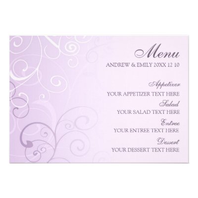 Wedding Menu Lavender Swirls Personalized Invites