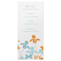 Wedding Menu Orange and Blue Flowers Rack Card Design