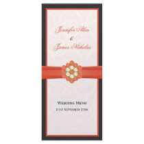 Wedding Menu Pale Damask & Tangerine Faux Ribbon Rack Cards