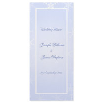 Wedding Menu Template Winter Snowflakes Blue White Custom Rack Card