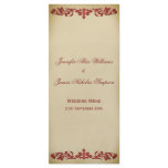 Wedding Menu Vintage Leaf Scroll in Burgundy rack cards