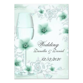 Wedding Mint Green Floral Blossoms Roses 4.5x6.25 Paper Invitation Card