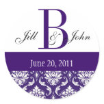 Wedding Monogram B Names Date Paisley Purple Seal stickers