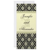 Wedding Monogram Black and Ivory Damask Invitation