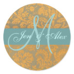 Wedding Monogram Blue Paisley Sticker