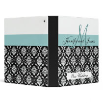 Wedding Monogram Blue Planning Damask Binder