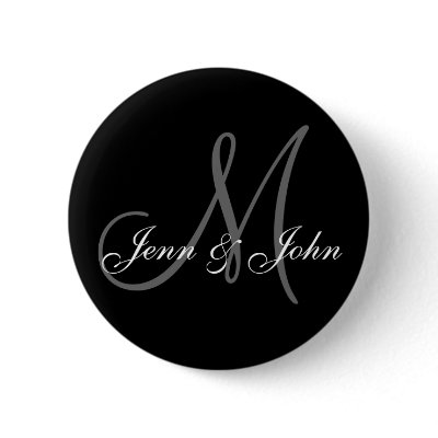 Wedding Monogram Bride Groom Names Black Button