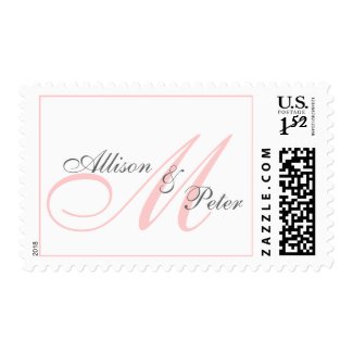 Wedding Monogram Bride Groom Names Pink Stamp stamp