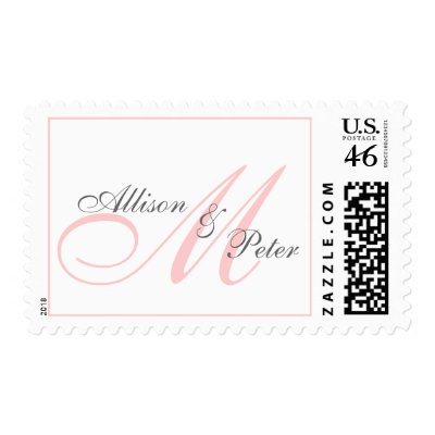 Wedding Monogram Bride Groom Names Pink Stamp