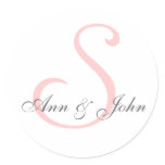 Wedding Monogram Bride Groom Names Pink Sticker