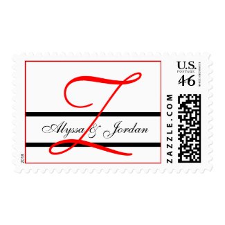 Wedding Monogram Bride Groom Red Black Postage stamp