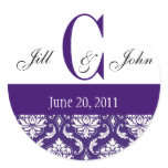 Wedding Monogram C Names Date Paisley Purple Seal stickers