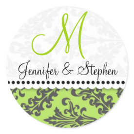 Wedding Monogram Damask Seal Stickers : : Green sticker