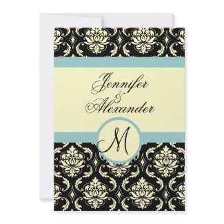 Wedding Monogram Damask Tiffany& Cream Invitation invitation