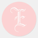 Wedding Monogram E Sticker Old English Style Pink
