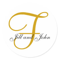 Wedding Monogram F plus First Names Gold Sticker