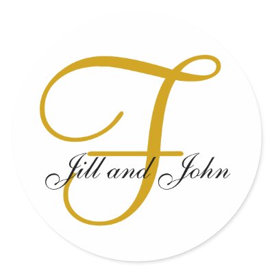 Wedding Monogram F plus First Names Gold Sticker