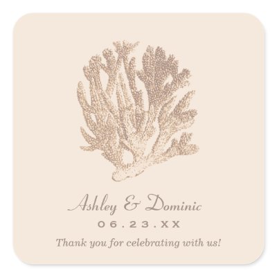 Wedding Monogram Favor Sticker | Ivory Coral